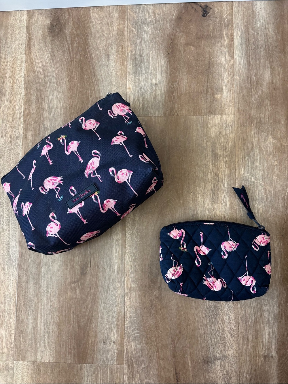 Vera Bradley Navy Cosmetic Bags with Pink Flamingo Print